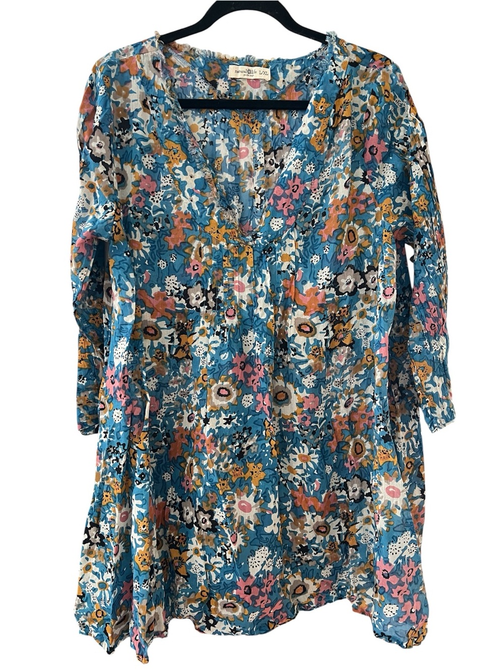 Natural Life Blue Multi Floral Dress Cover Up Size L/XL